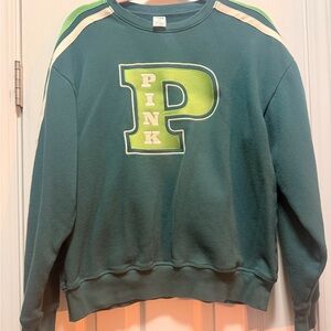 PINK Victoria's Secret Teal Crewneck with Lime Patch